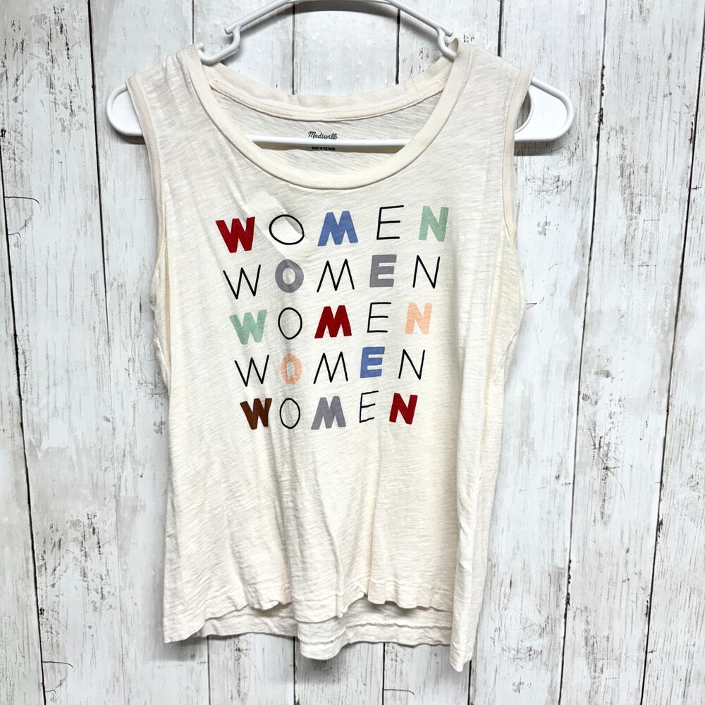 Madewell Tank Top Women Size XXS "Women" Crewneck Cotton Summer Ivory Graphic